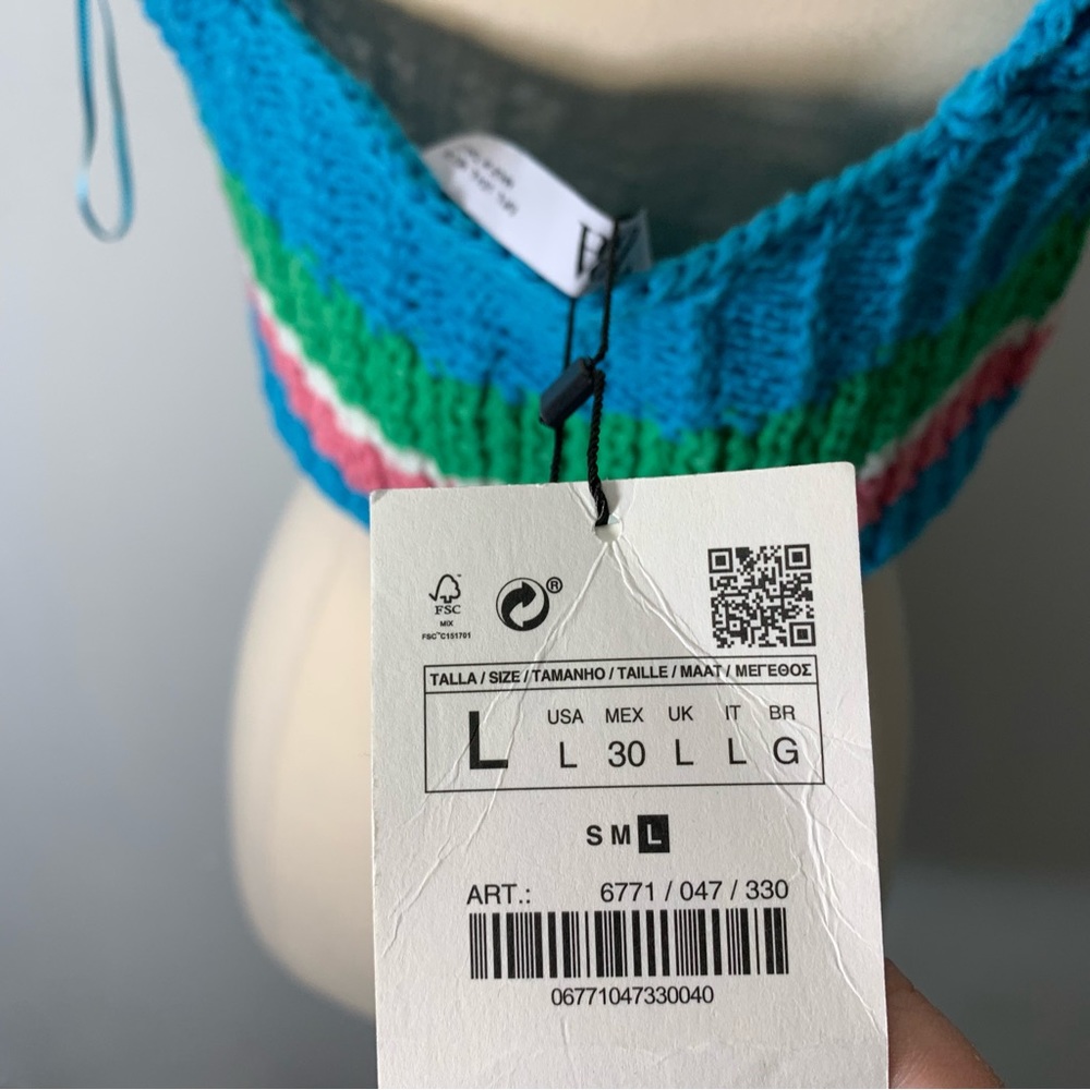 ZARA NWT crochet blue pink green creo top size L - Picture 3 of 6